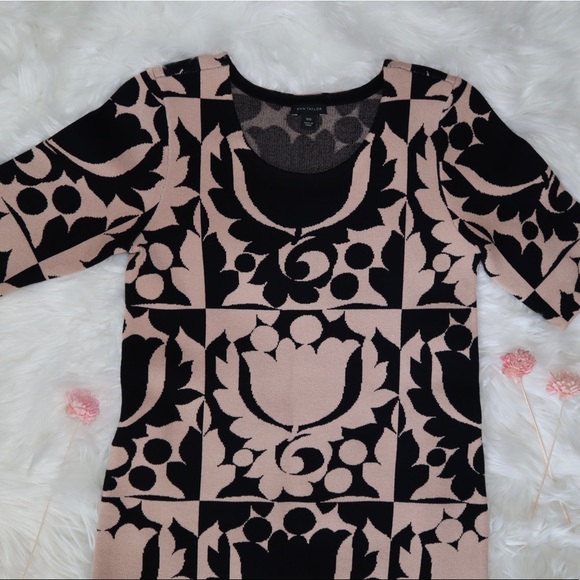 Ann Taylor Black & Cream Shift Sweater Dress - Picture 6 of 12